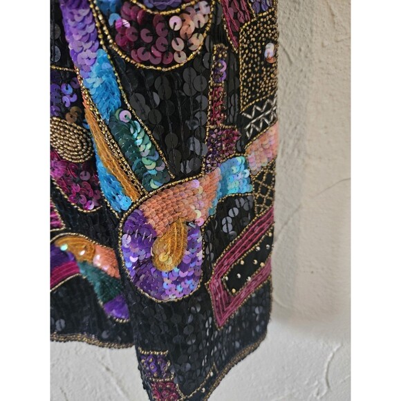Vintage Albert Paul Beaded Sequined Colorful Silk Jacket L Party Cocktail Cowgir - Picture 5 of 7